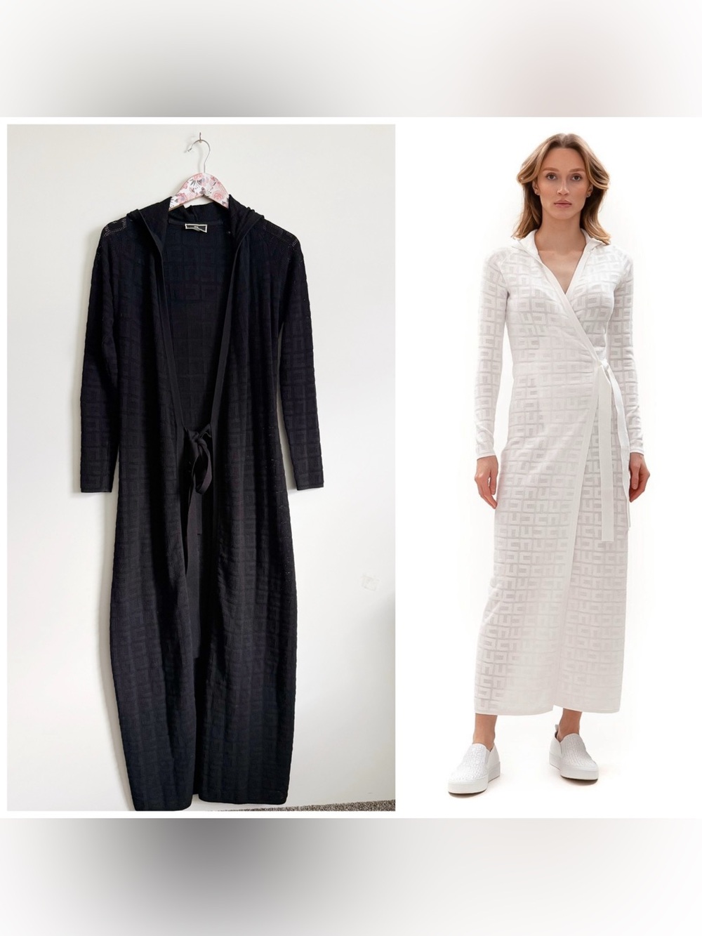 ELISABETTA FRANCHI Black Knitted Hooded Wrap Maxi Dress Size 42 EU 10 US